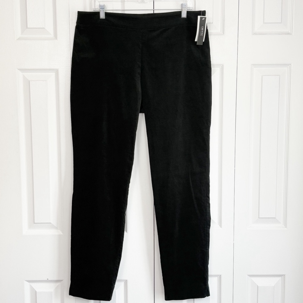 NWT Isaac Mizrahi New York Black Velvet Side-Zip Slim Leg Pants 12